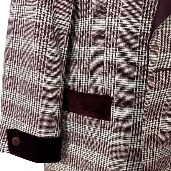 After Six Burgundy Silver Plaid Brocade Tuxedo Prom Formal Jacket Vintage 70’s - Picture 4 of 14